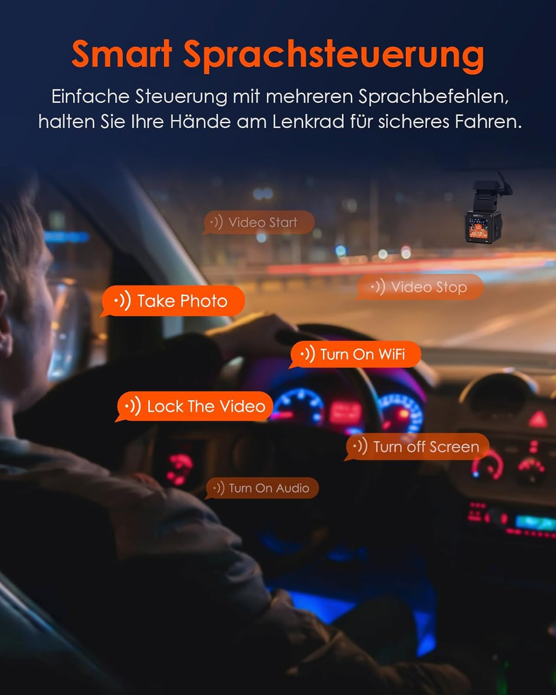 VANTRUE E1 1944P Mini Dashcam Auto WiFi GPS, Dash Cam Fernbedienung 2K/ 1440P HDR Autokamera Sprachs