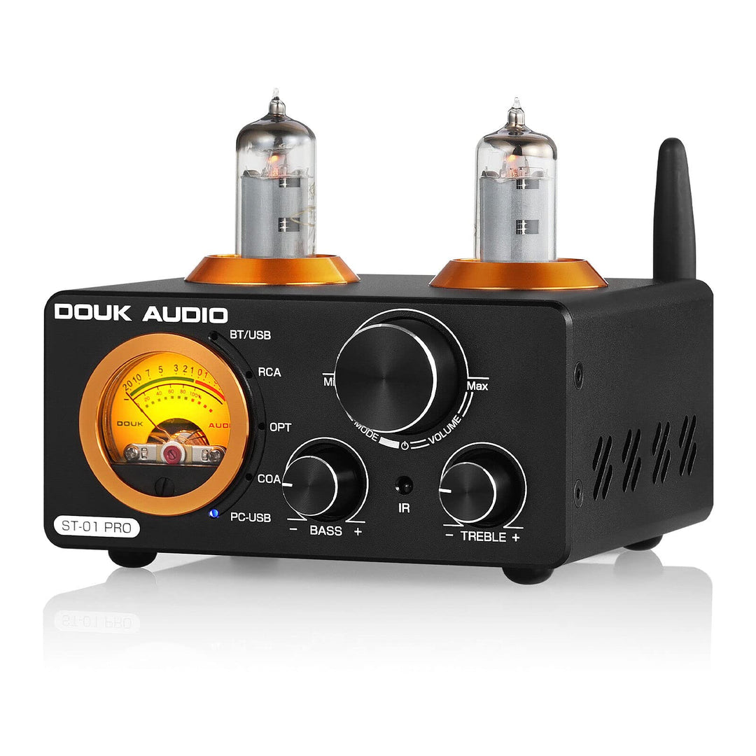 Douk Audio ST-01 PRO HiFi-Verstärker, 200W Mini Röhrenverstärker mit Bluetooth 5.0, VU-Messer, USB D
