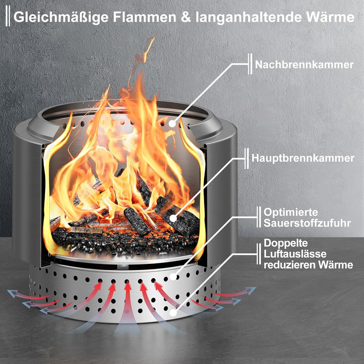 50 cm Rauchfreie Feuerschale Edelstahl, Feuerschalen für den Garten, Feuerstelle Outdoor Camping Fir