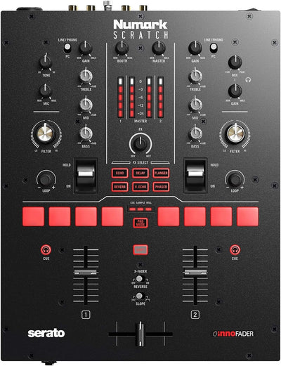 Numark Scratch - Zweikanal DJ Scratch Mixer mit Serato DJ Pro, Innofader Crossfader, DVS-Lizenz, 6 D