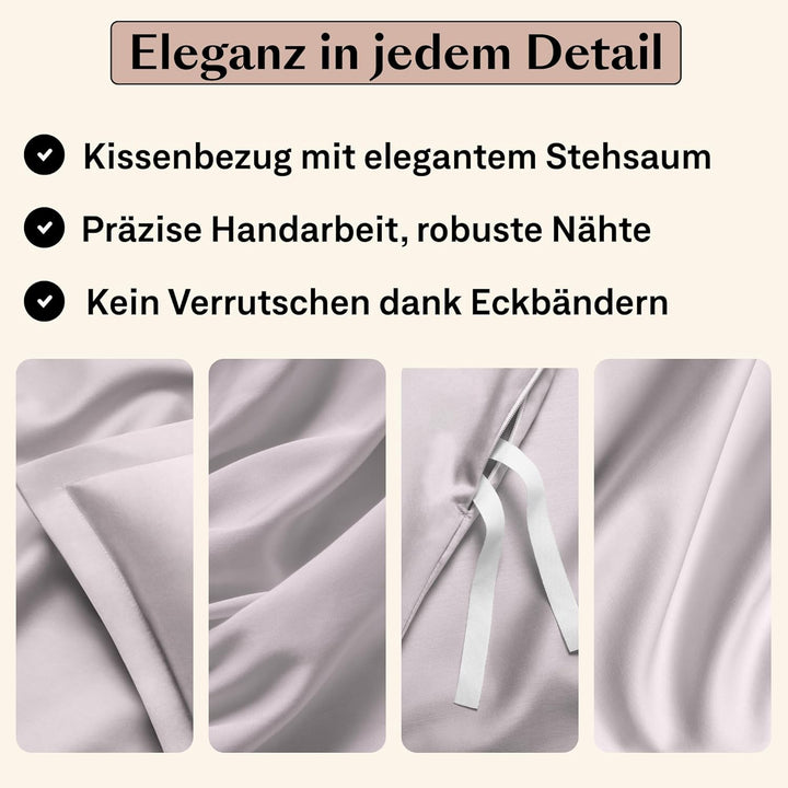 Mako Satin Bettwäsche Set 200x220cm + 80x80cm (2X Kissenbezüge), 100% ägyptische Baumwolle (Zertifiz