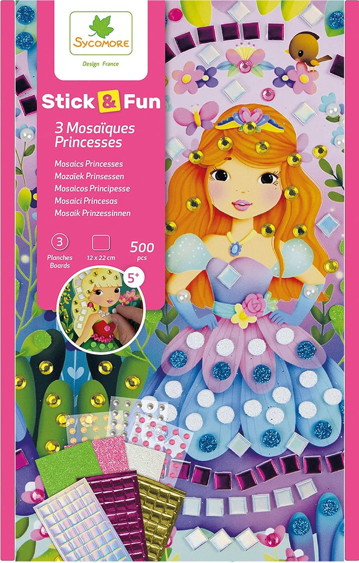 Stick'N Fun 3 Stück Mini Prinzessinnenmosaik, über 500 selbstklebende Schaumstoffaufkleber und Schmu