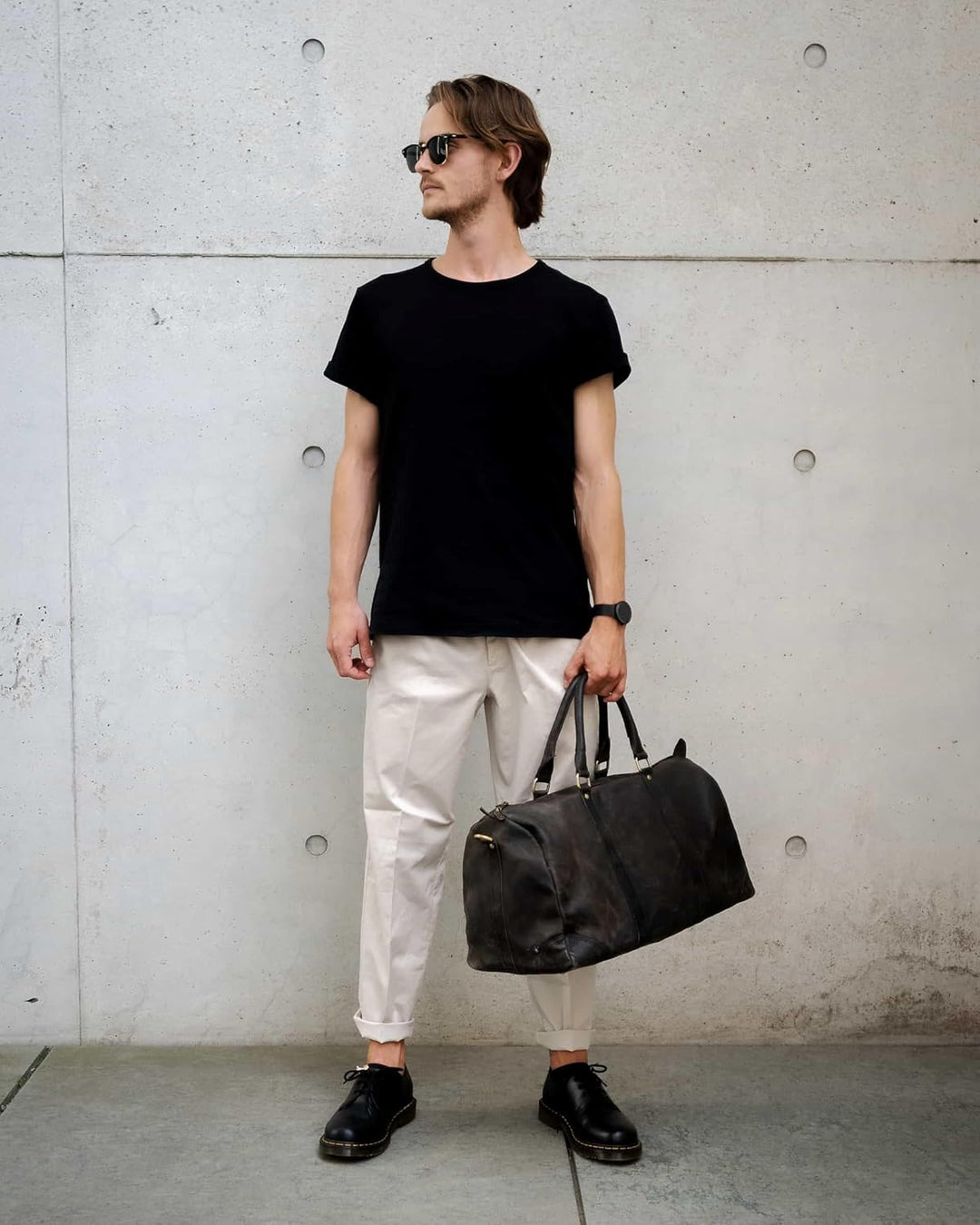 HOLZRICHTER Berlin No 8-2 (L) - Premium Weekender Reisetasche, Sporttasche & Handgepäck aus Leder -