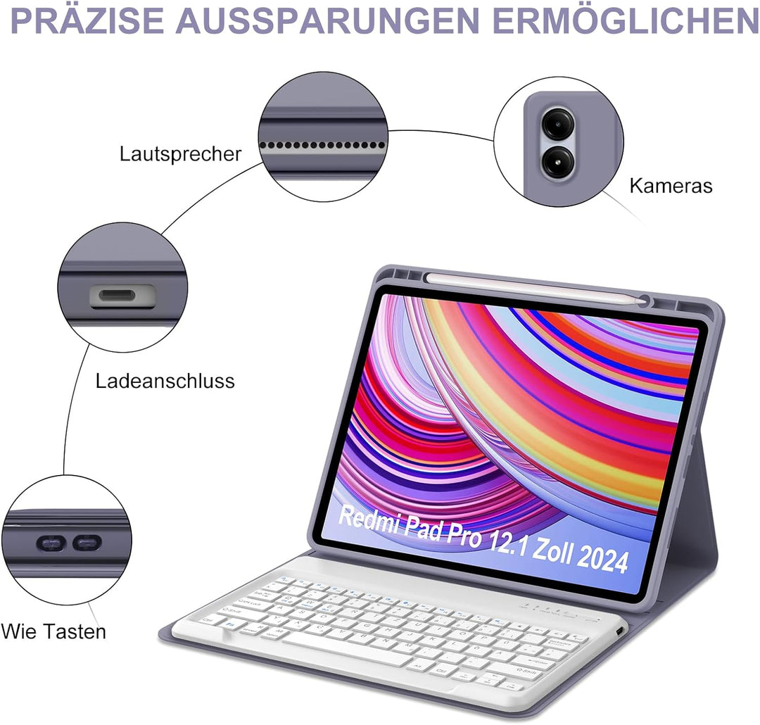 IVEOPPE Tastatur für Redmi Pad Pro 12.1, Hülle Tastatur für Redmi Pad Pro 2024, Bluetooth Magnetisch