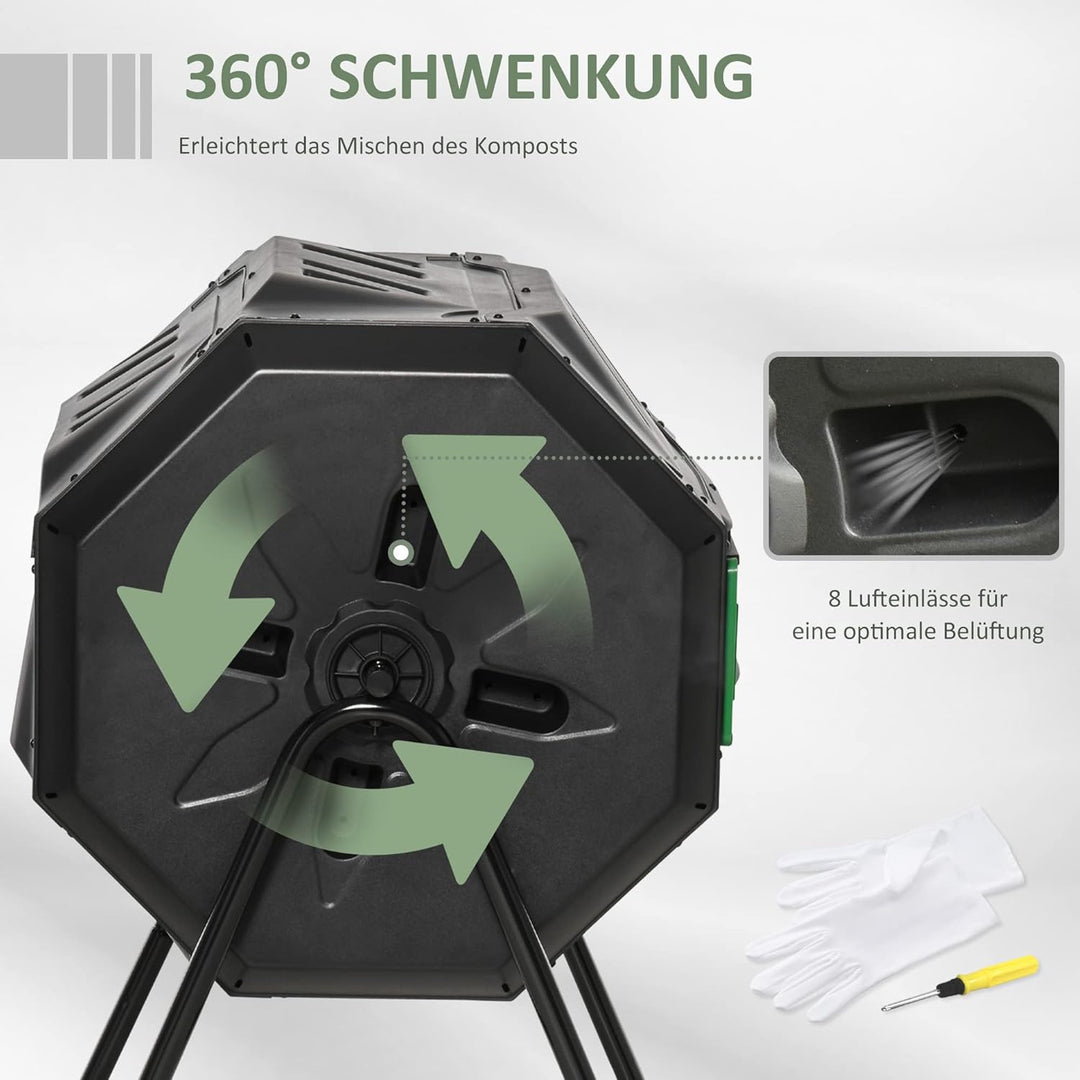 Outsunny Komposter 160L, 71cm x 65cm x 96cm Drehbarer Schnellkomposter aus Kunststoff, Thermokompost