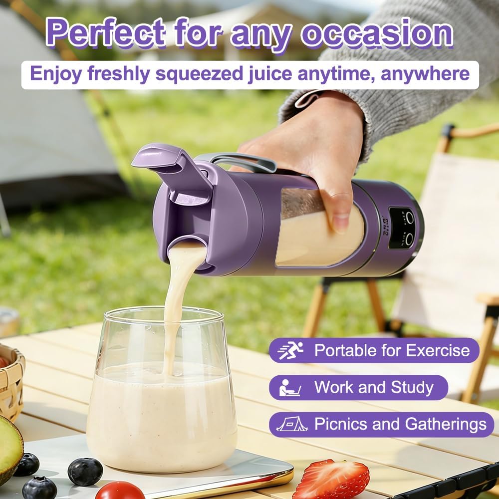 Tragbarer Mixer Smoothie Maker, 450ml USB Mini Mixer to Go mit Digitalanzeige, 12-Klingen Portable B