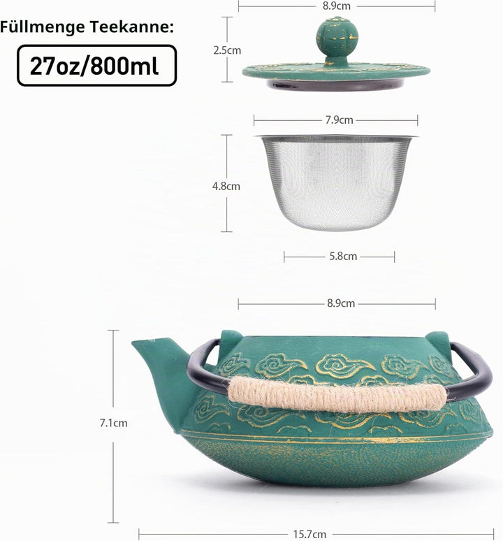 Gusseisen-Teekanne, japanische Teekanne mit Infuser für losen Tee, 800ml Teekessel für Herdplatten g