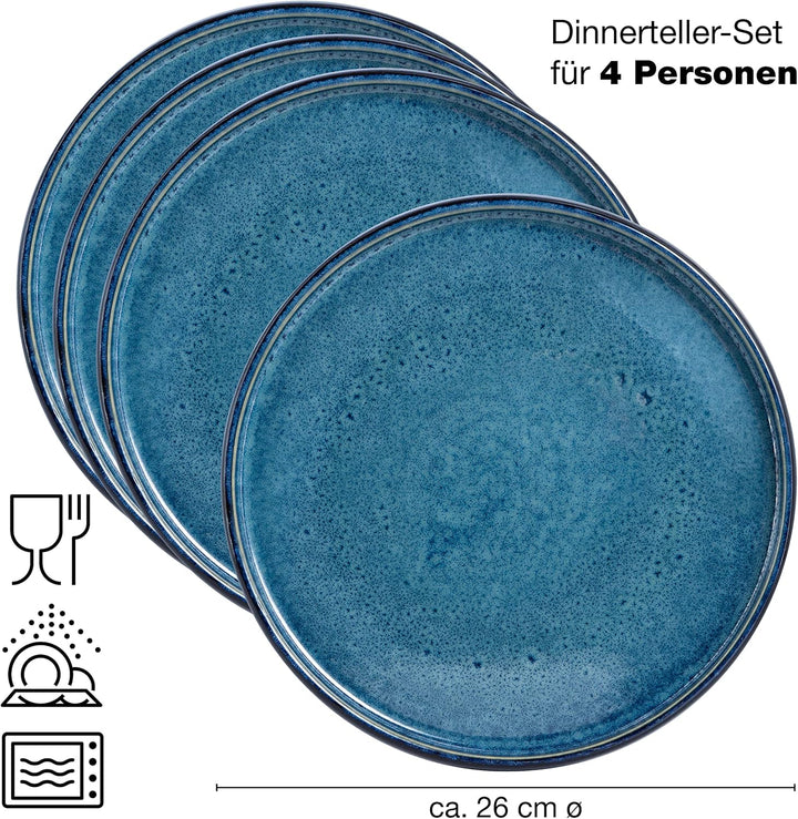 Moritz & Moritz SOLID 4x Speiseteller 26 cm - Steinzeug Teller Set - Geschirr Set zum Servieren Dinn