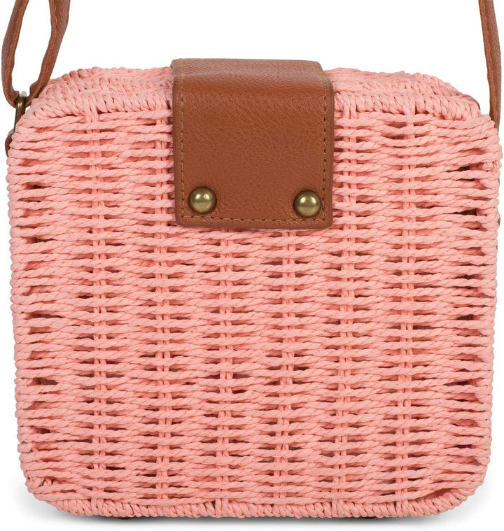 styleBREAKER Damen geflochtene Umhängetasche im Bohemian Style, Rattan Optik, Schultertasche, Crossb