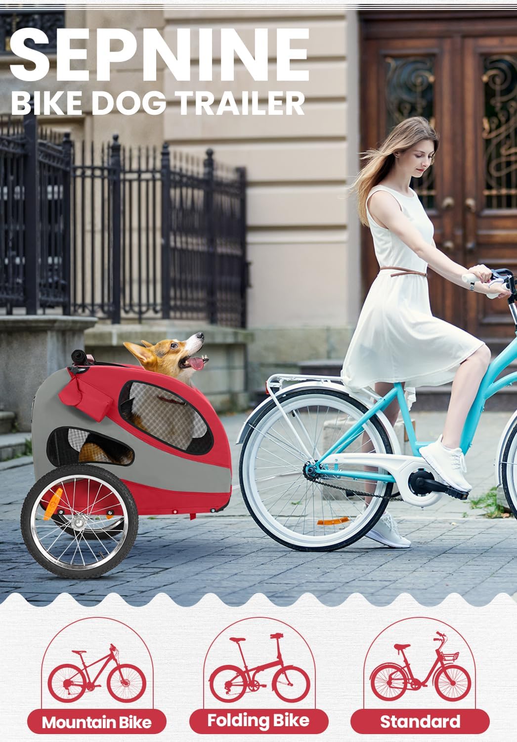 SEPNINE® Fahrradanhänger für Hunde, Hundeanhänger für Fahrrad - faltbar, mit Sicherheitsreflektoren,