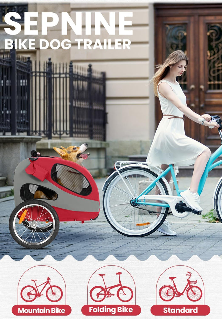 SEPNINE® Fahrradanhänger für Hunde, Hundeanhänger für Fahrrad - faltbar, mit Sicherheitsreflektoren,