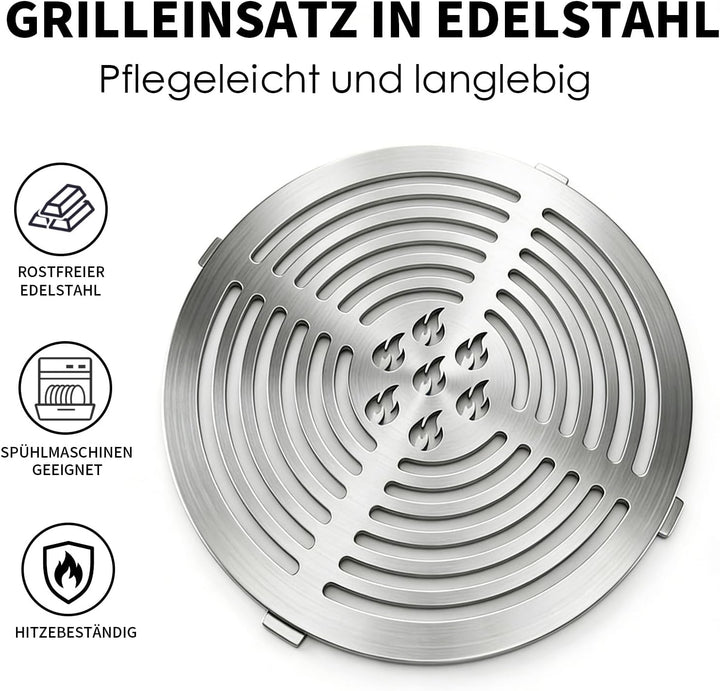 Fox·Bunny Wokaufsatz für Feuerplatten, Edelstahl, Grillplatte Plancha, kreisrunde Öffnung Ø 20 cm (G