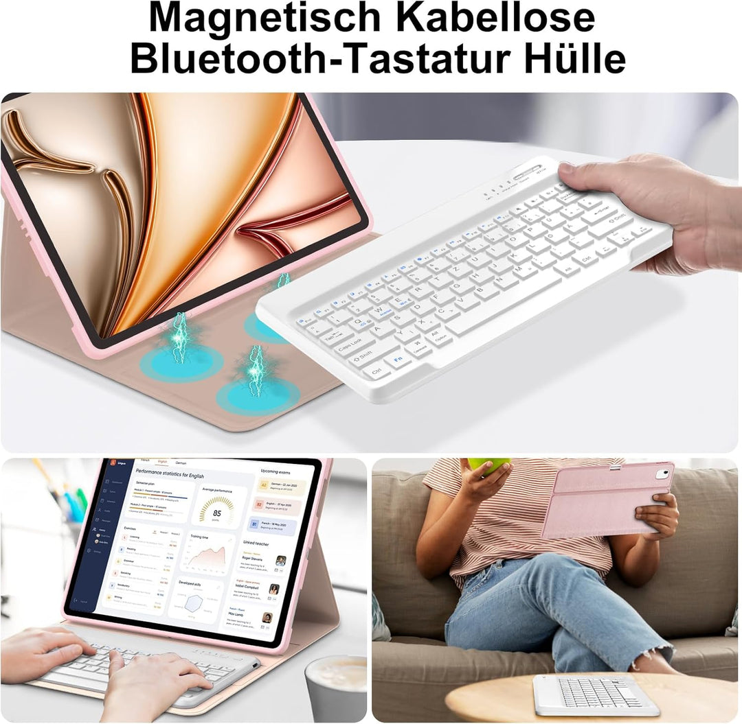 IVEOPPE Hülle mit Tastatur für iPad Air 13 Zoll 2025 M3/2024 M2, Deutsches QWERTZ Layout, Bluetooth