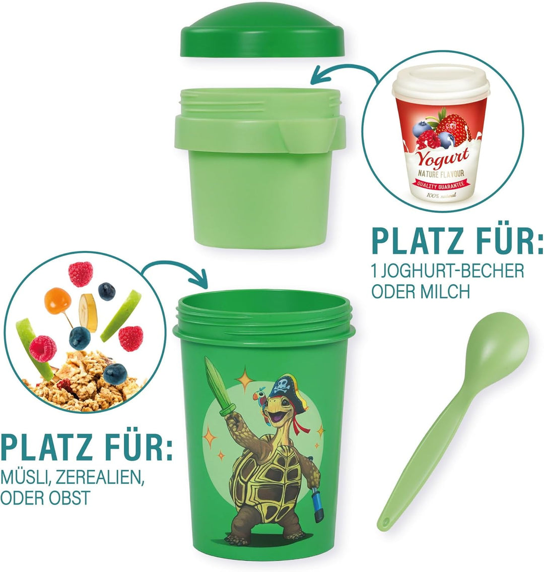 AWAVE Die Schule der Magischen Tiere Müslibecher To Go 540 ml rPET Grün Henrietta, Becher mit Löffel