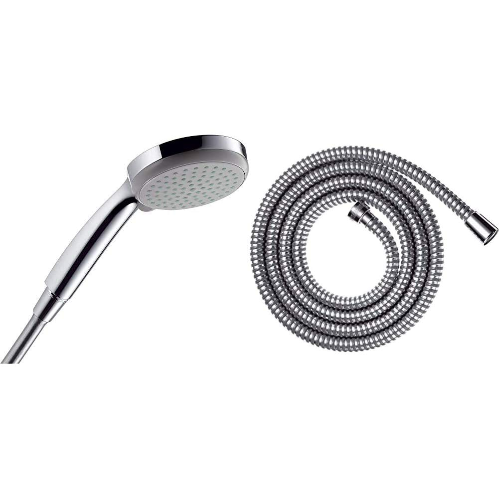 hansgrohe Croma 100 wassersparender Duschkopf (4 Strahlarten) Chrom & Metaflex Duschschlauch, 1,60m,