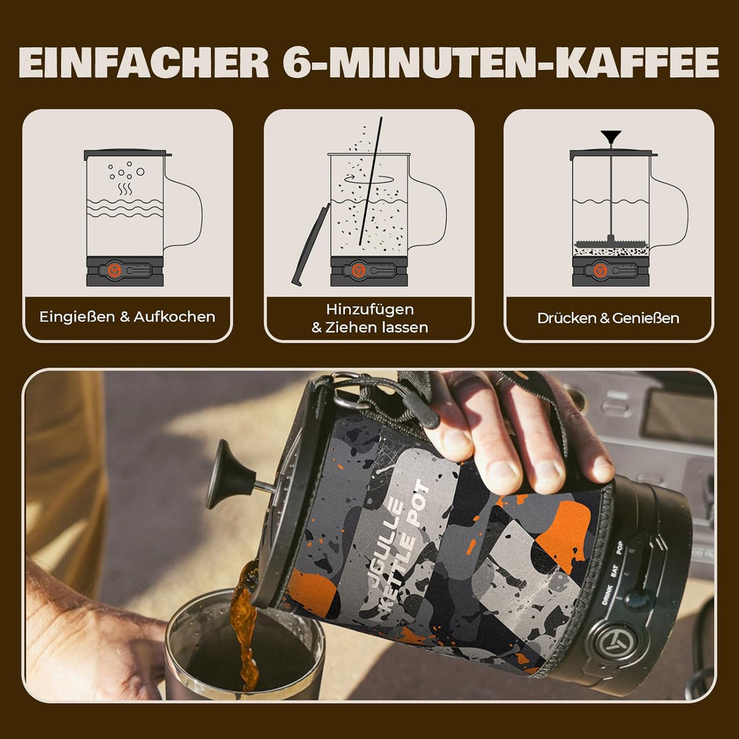 Elektrische French Press Kaffeebereiter, 2-in-1-Design zum Wasserkochen und Kaffeepressen, 500W Kaff