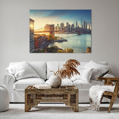 Bilder auf Leinwand 100x70cm Leinwandbild mit Rahmen New York Brücke Gross Wanddeko Bild Schlafzimme