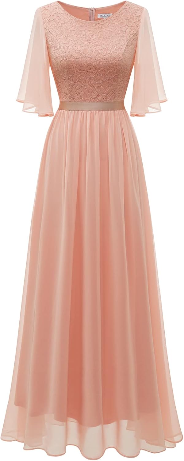 Bbonlinedress Abendkleider elegant für Hochzeit Spitzen Chiffon Ärmel Kleid festliches Brautjunferkl