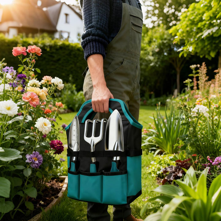 Gartenwerkzeug Set 7-teilig – Robustes Gartengeräte Set aus poliertem Aluminium mit Ergonomischem Gr