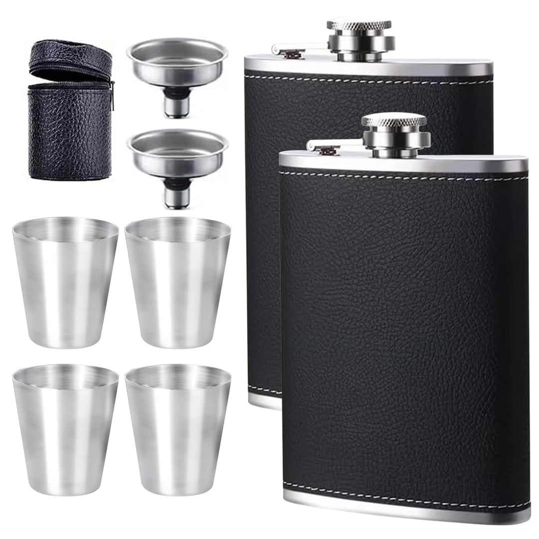 DALAETUS 2 Stück 8oz Edelstahl Flachmann Set mit 2 Trichter & 4 Weinglas & 1 ledertasche mit reissve