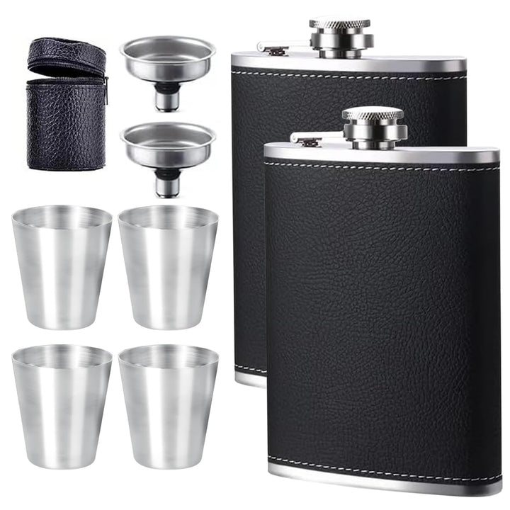 DALAETUS 2 Stück 8oz Edelstahl Flachmann Set mit 2 Trichter & 4 Weinglas & 1 ledertasche mit reissve