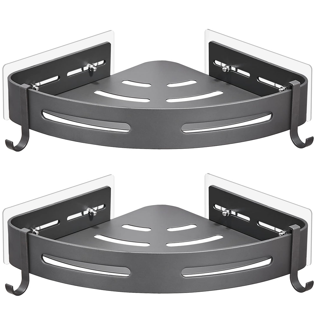 GERUIKE Duschregal Duschablage Ecke Ohne Bohren Duschkorb Wandmontage Klebepad Grau Matt Aluminium 2