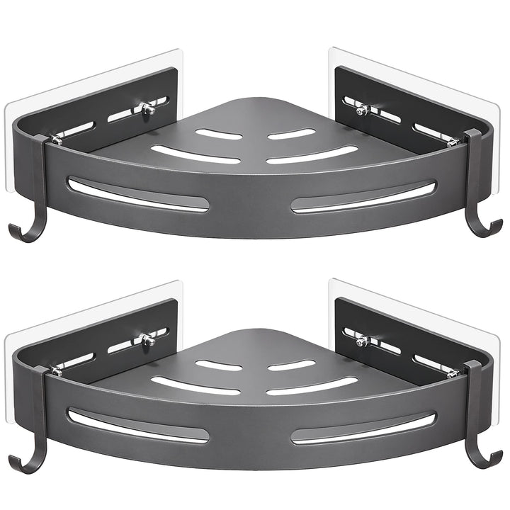GERUIKE Duschregal Duschablage Ecke Ohne Bohren Duschkorb Wandmontage Klebepad Grau Matt Aluminium 2