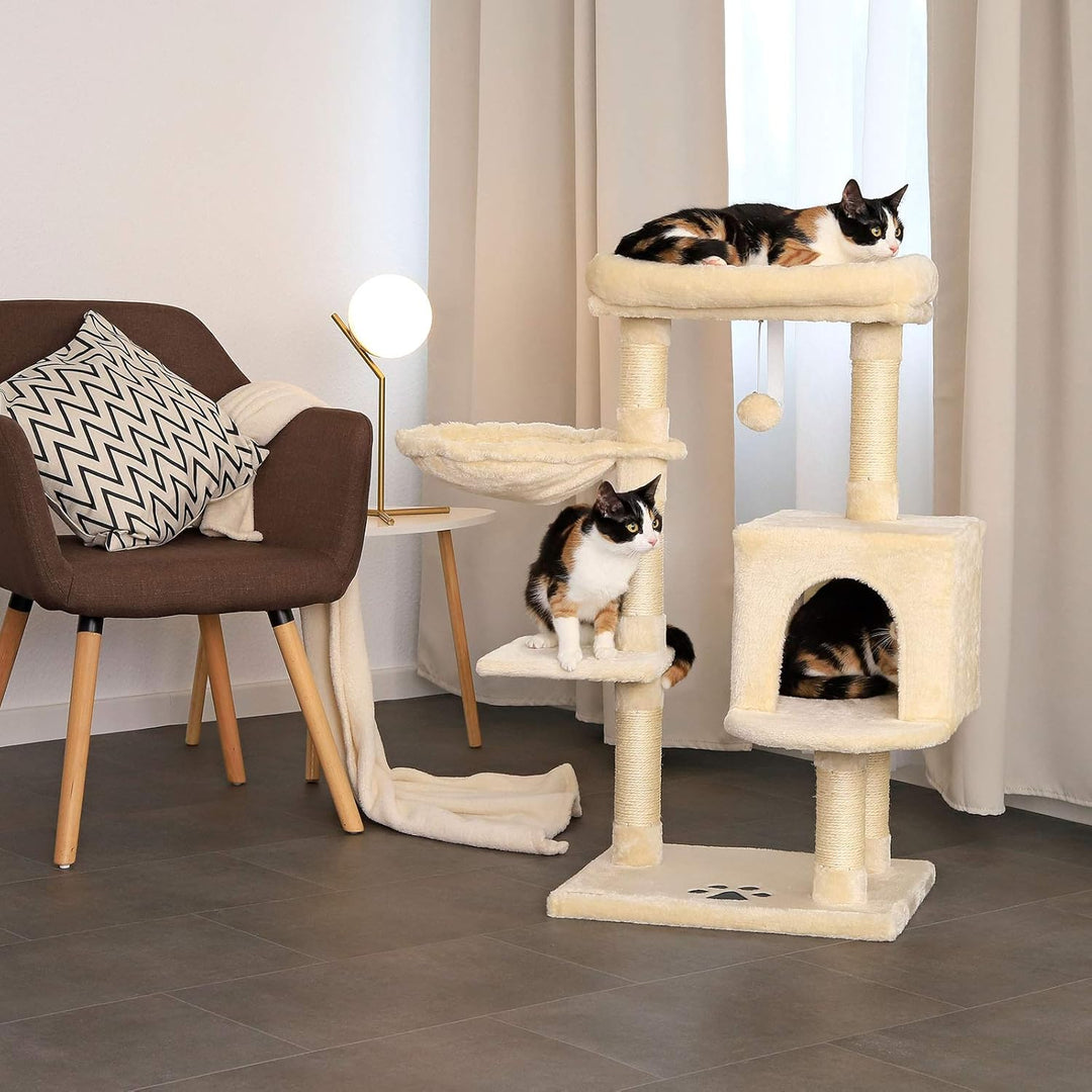 lionto Kratzbaum für Katzen mit Plüschball inkl. Glöckchen & Wandhalterung, Höhe 93 cm, Katzenbaum m