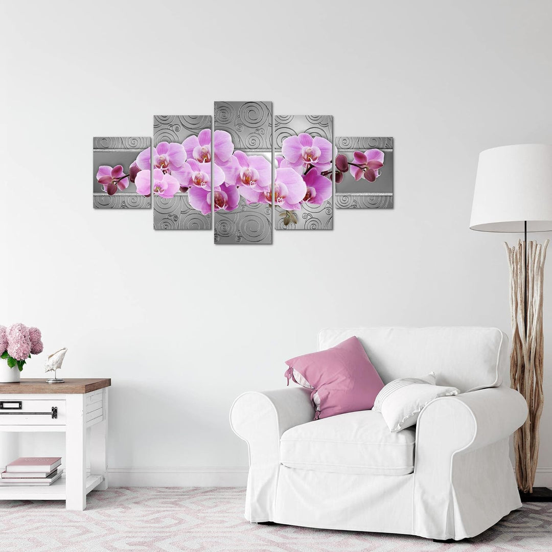 Runa Art Wandbilder Blumen Orchidee 5 Teilig Bild auf Vlies Leinwand Deko Wohnzimmer Abstrakt Grau V