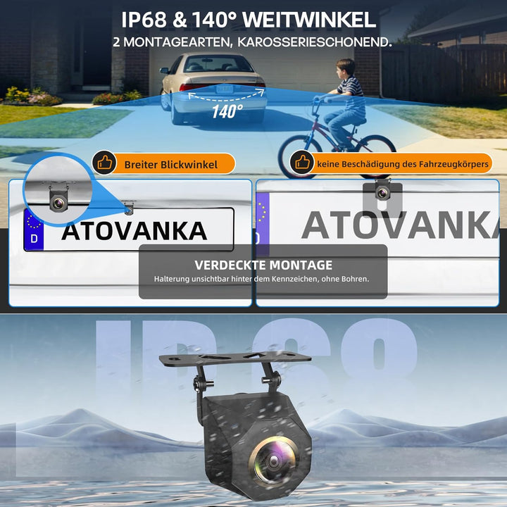 Rückfahrkamera mit 7-Zoll HD-Monitor, 1080P & Nachtsicht, 140° Weitwinkel, zum Nachrüsten geeignet |