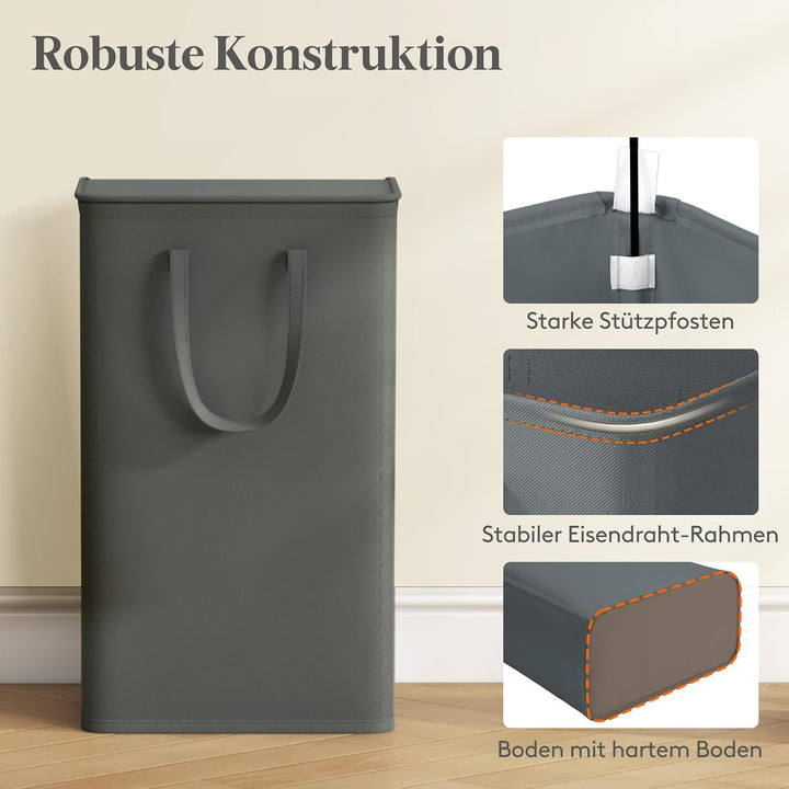 Lifewit 75L Wäschekorb Schmal mit Deckel, Wäschekorb Waschenkorbe Faltbar Klein, Wäschesammler mit G