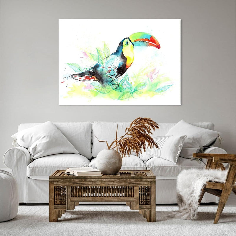 Bilder auf Leinwand 100x70cm Leinwandbild Vogel Toucan Neugier wild Gross Wanddeko Bild Schlafzimmer