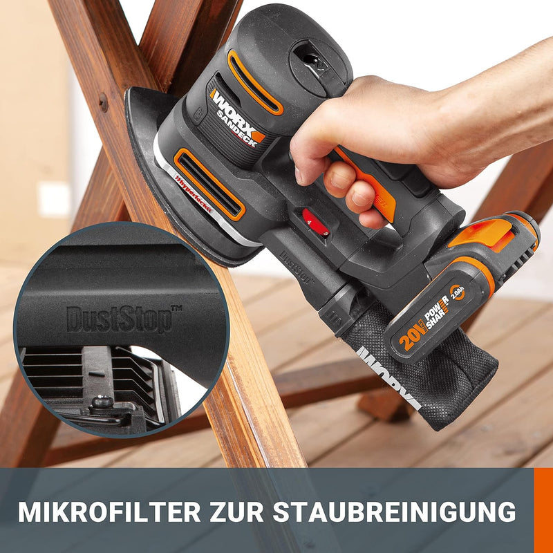 WORX WX820.9 Multifunktionsschleifer – Schleifen ohne Staub – Elektrische 20V Schleifmaschine – Powe