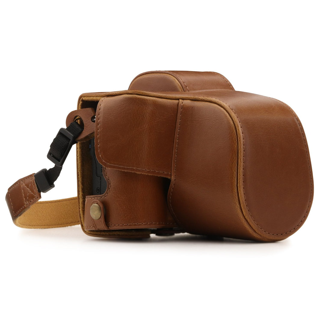 MegaGear MG1448 Canon EOS M50 (15-45mm) Ever Ready Leder Kamera-Case mit Trageriemen - Hellbraun, He