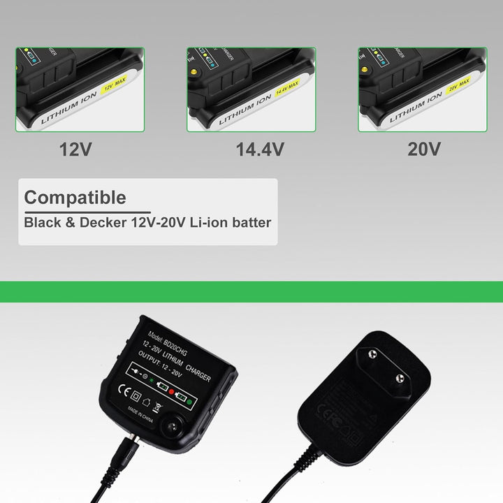 Ladegerät Kompatibel mit Black & Decker: Ladegerät 18V/20V Lithium-Akku für Black & Decker 10,8V/14,