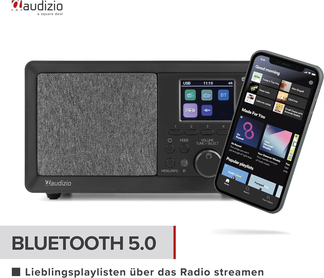 Audizio Padova - Küchenradio DAB Radio mit Fernbedienung, Retro DAB Radio mit Bluetooth, TFT Farbdis
