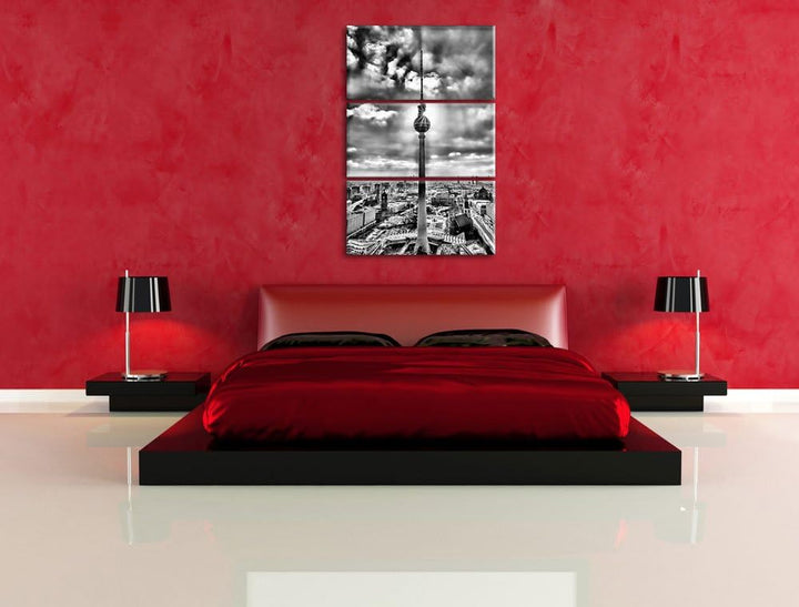 Pixxprint Monocrome, Grossstadt Fernsehturm, Berlin City 3-Teiler Leinwandbild 120x80 Bild auf Leinw
