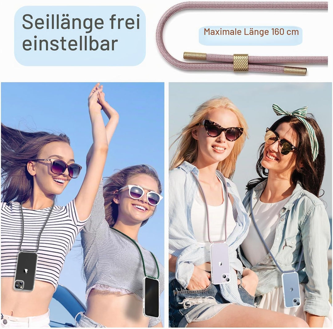 Handykette mit Band für Apple iPhone 13 Mini Hülle - Necklace Handyhülle - Transparente Case zum Umh