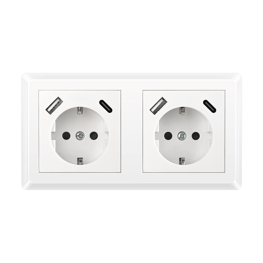 Kaifire Doppelsteckdose mit 2 USB Ladegerät und 2 Typ C, Schuko USB Steckdose Unterputz System 55 Re