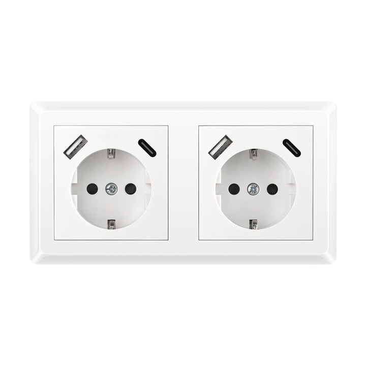 Kaifire Doppelsteckdose mit 2 USB Ladegerät und 2 Typ C, Schuko USB Steckdose Unterputz System 55 Re
