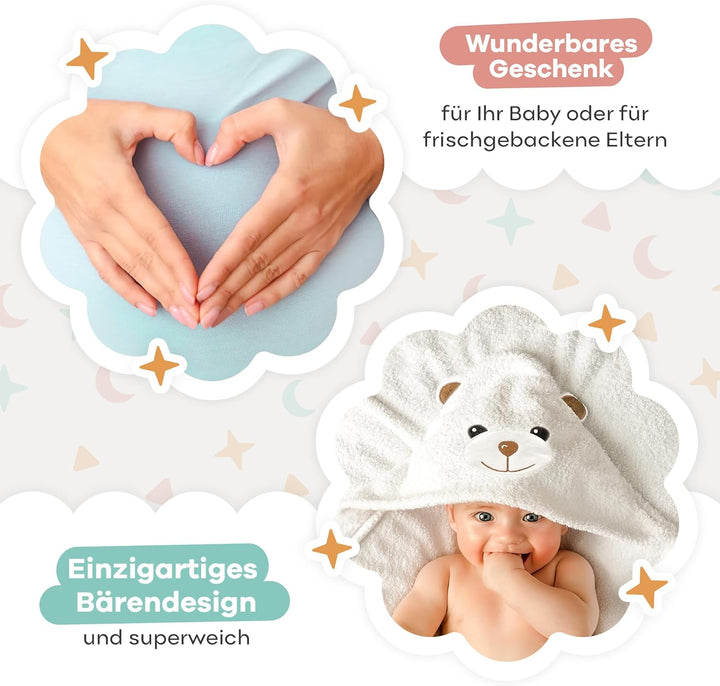 Babyhandtuch mit kapuze baumwolle 90x90cm | Kapuzenhandtuch Baby Bär Design | Badetuch Neugeborene &amp;