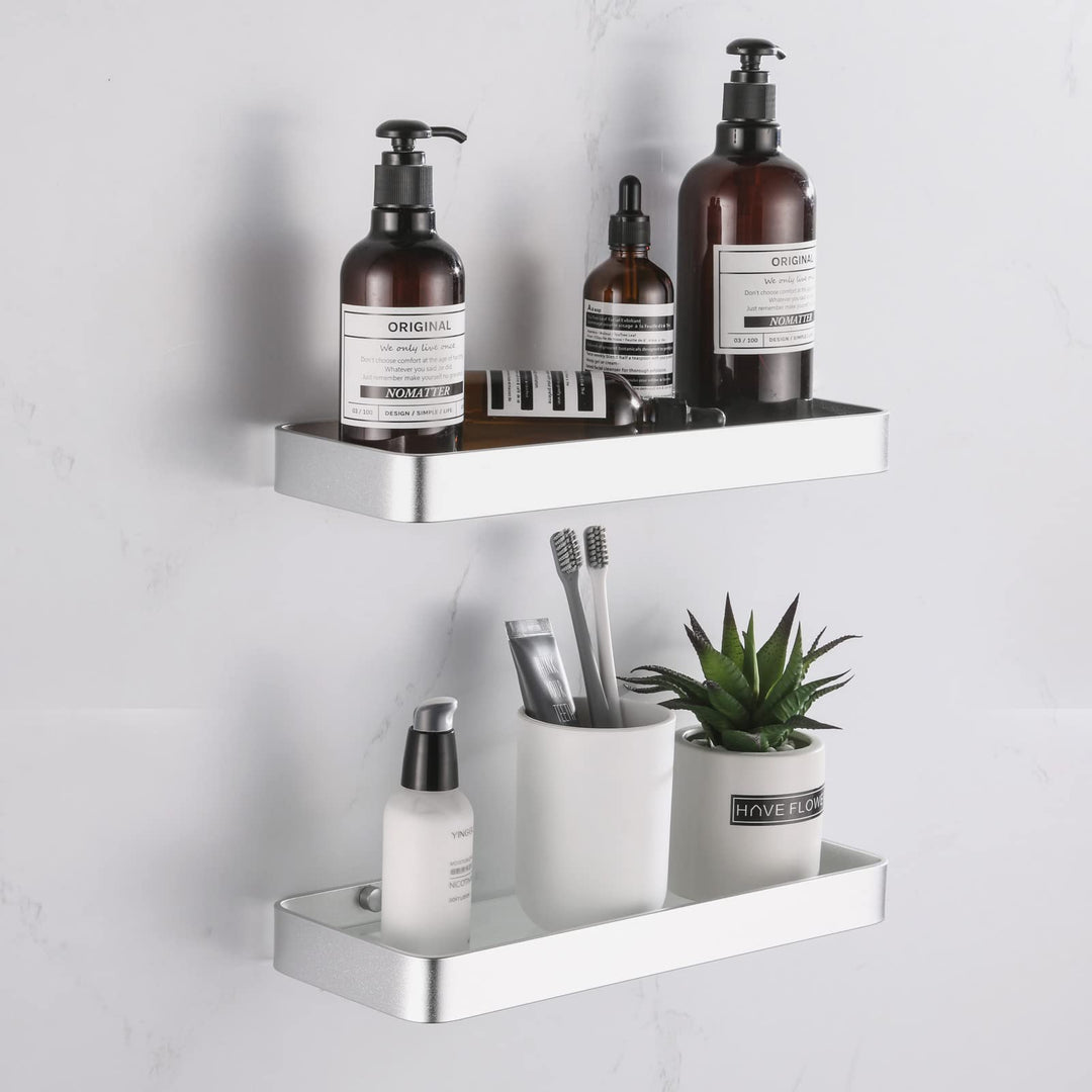 Duschablage Ohne Bohren, Aluminium Badezimmer Regal Selbstklebend Duschkorb Ablageregal mit Mattglas