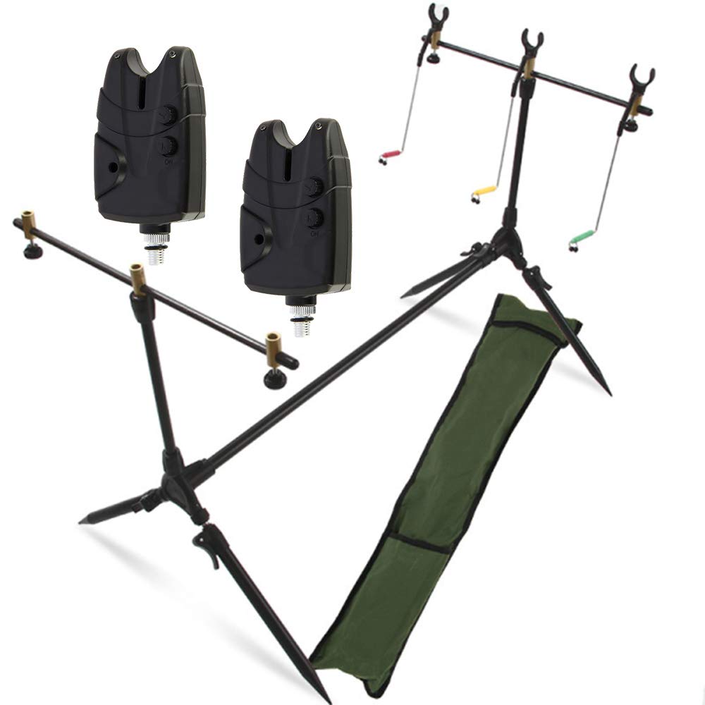 G8DS® Set Rod Pod Rutenhalter + Tragetasche inklusive 2 Bissanzeiger mit Lautstärke- und Tonregler f