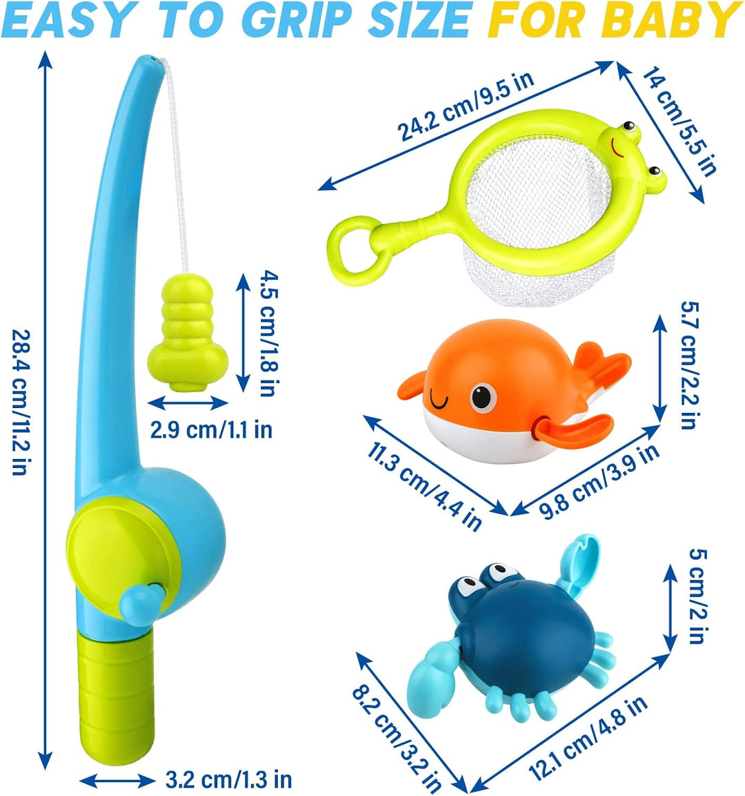 Badespielzeug, Angelspiel mit 4 Stück aufziehbarem Badespielzeug, Fischernetz, schwimmendes Pool-Bad