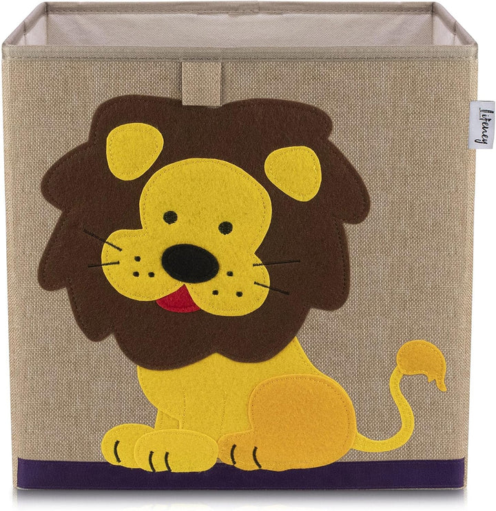 LIFENEY Aufbewahrungsbox im 2er Set Tiger und Löwe I Doppelpack Spielzeugbox mit Tiermotiv passend f