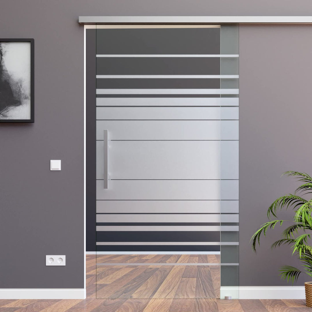 BM4-900-420GR-AS: Schiebetürsystem ESG 900x2050x8mm Dekor M4, Siebdruck; Schienensystem ALU SlimLine