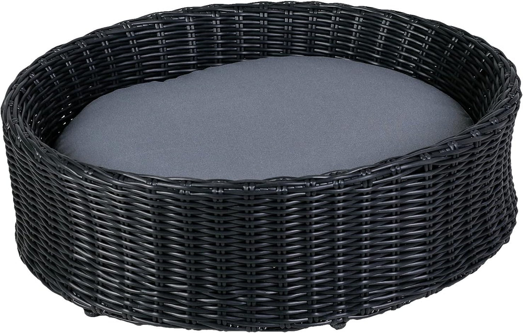 greemotion Hundebett aus schwarzem Polyrattan mit Kissen, ca. 65 x 20 x 55 cm