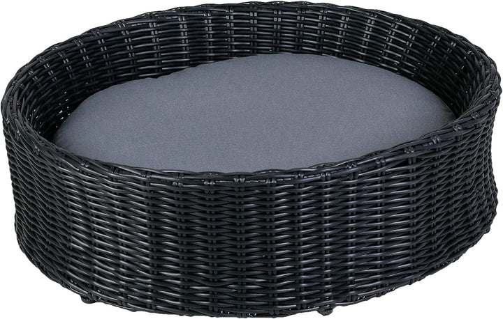 greemotion Hundebett aus schwarzem Polyrattan mit Kissen, ca. 65 x 20 x 55 cm