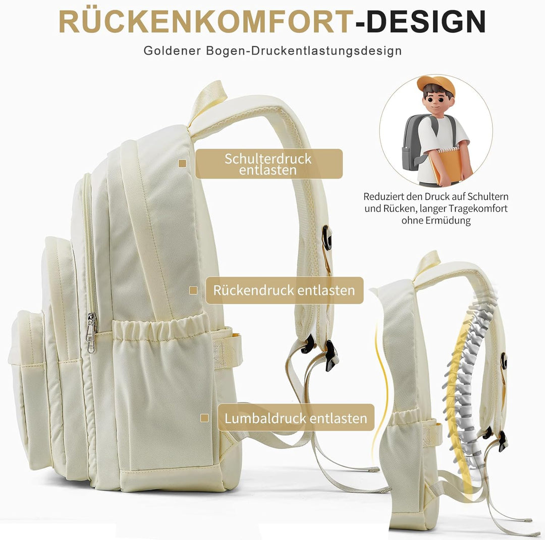 Rucksack Damen Herren, Leichter Schulrucksack Teenager Mädchen Jungen Beige, Beige