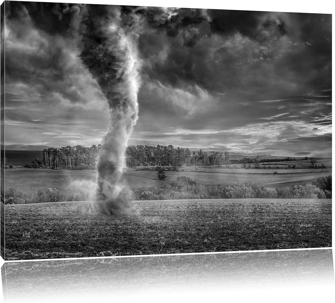 Pixxprint Tornado auf dem Feld/Format: 100x70cm / Leinwandbild fertig bespannt Wandbild Kunstdruck,